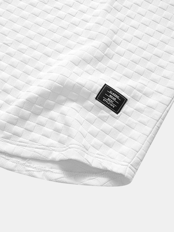 Checkered jacquard t-shirt with curved hem