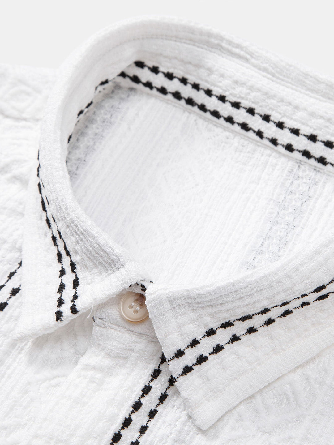 Geometric Stripe Jacquard Button-Up Shirt & Straight Leg Linen Pants