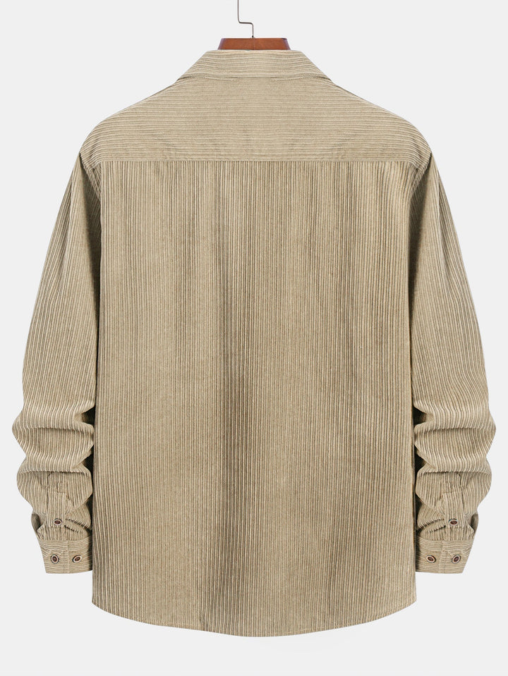 Long Sleeve Corduroy Shirt with Pocket and Buttons