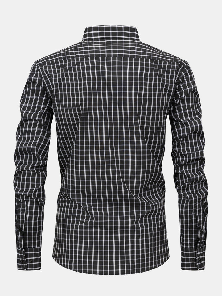 Long Sleeve Checkered Shirt with Buttons & Straight Leg Elastic Waist Pants