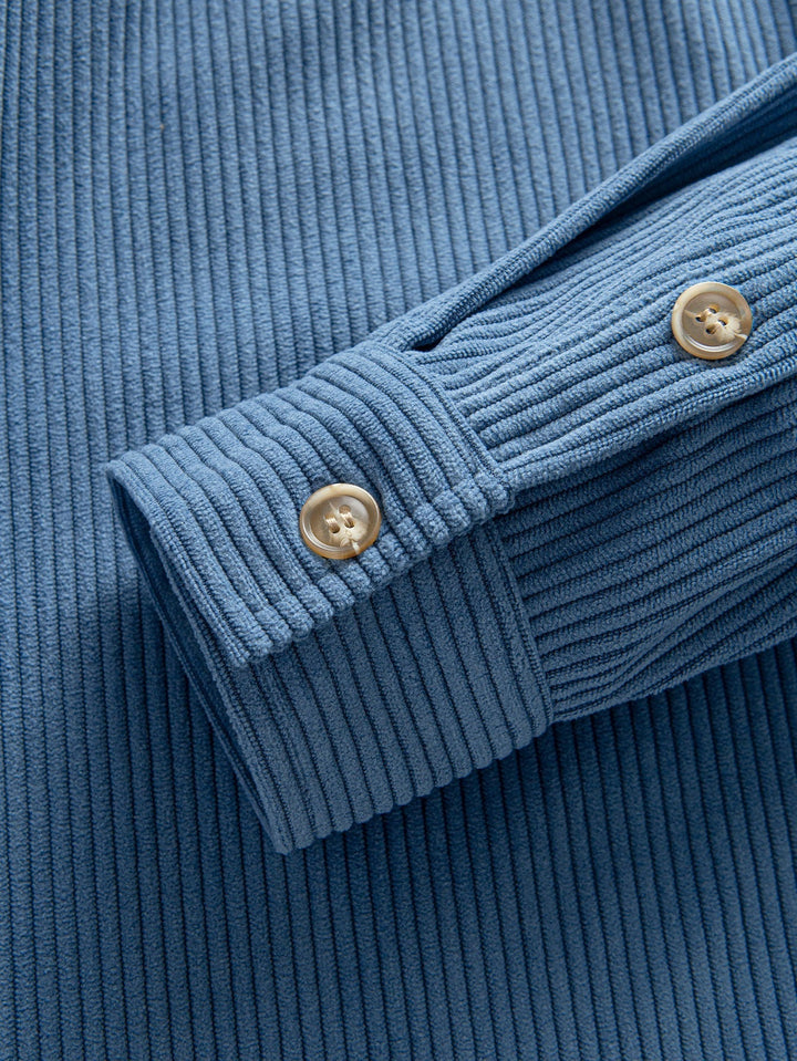 Contrast Corduroy Hooded Shirt with Long Sleeves