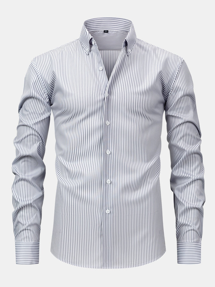 Long Sleeve Striped Shirt with Buttons & Elastic Waist Straight Pants