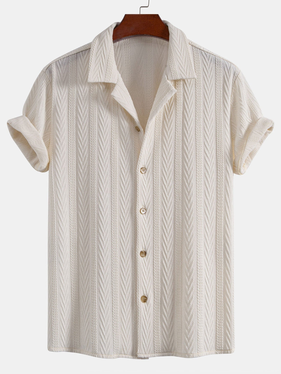 Textured Jacquard Cuban Collar Shirt & Textured Straight Leg Pants