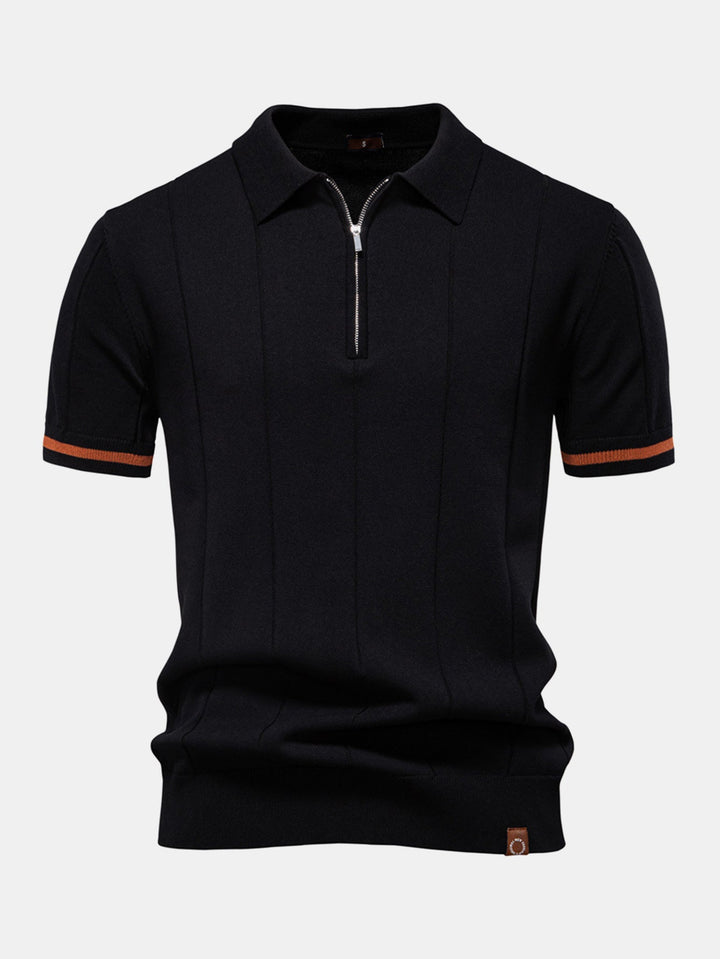 Knitted Polo with Zipper and Contrast Trim
