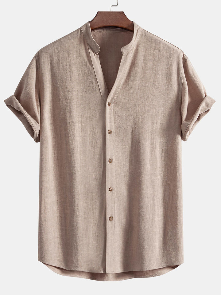 Linen and Rayon Short Sleeve V-Neck Shirt