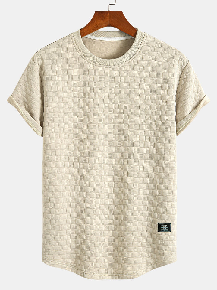 Checkered jacquard t-shirt with curved hem