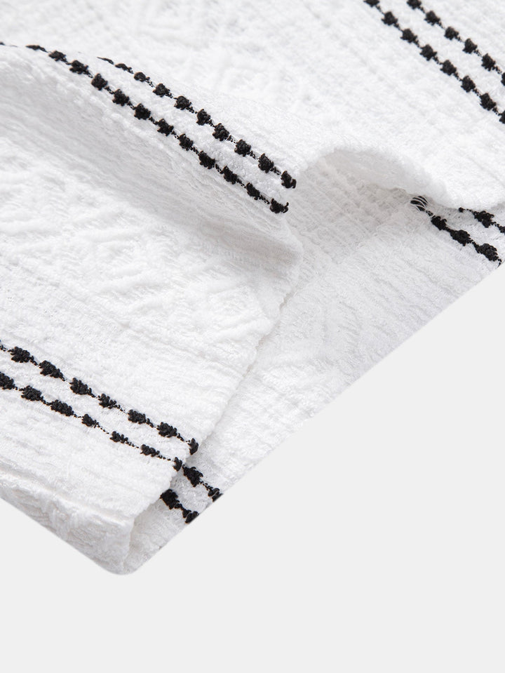 Geometric Stripe Jacquard Button-Up Shirt & Straight Leg Linen Pants
