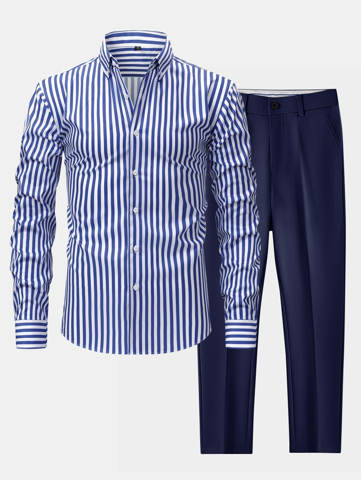 Long Sleeve Striped Shirt with Buttons & Slim Fit Tapered Pants