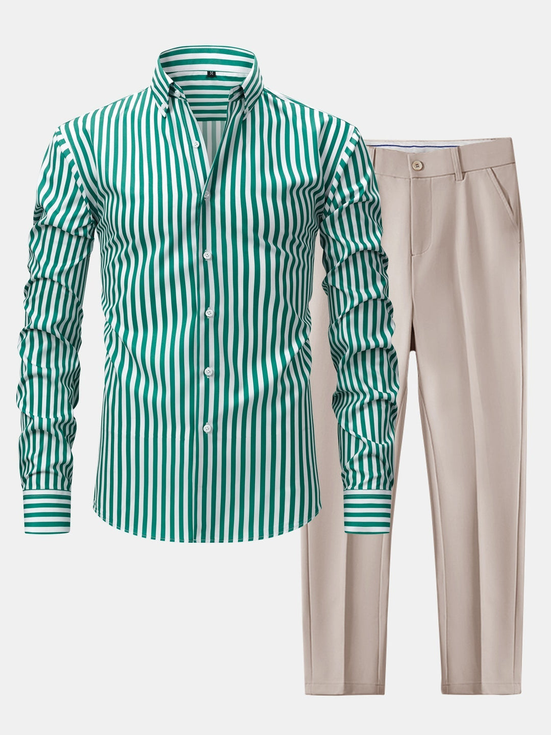 Long Sleeve Striped Shirt with Buttons & Slim Fit Tapered Pants
