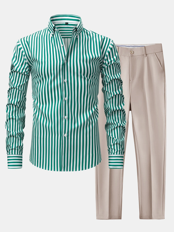 Long Sleeve Striped Shirt with Buttons & Slim Fit Tapered Pants