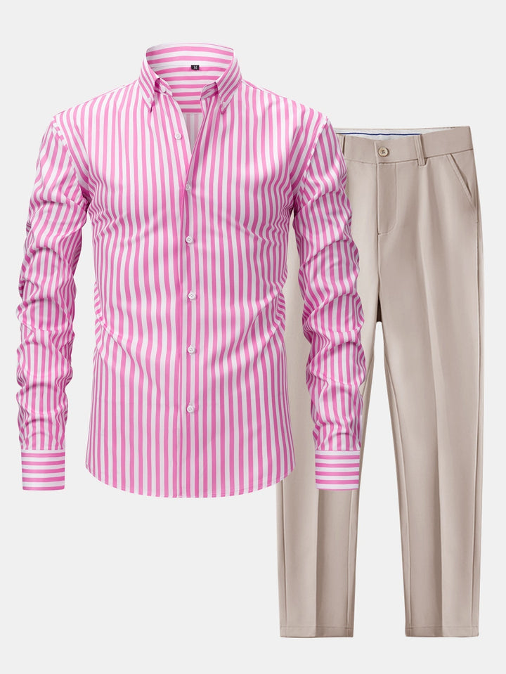 Long Sleeve Striped Shirt with Buttons & Slim Fit Tapered Pants