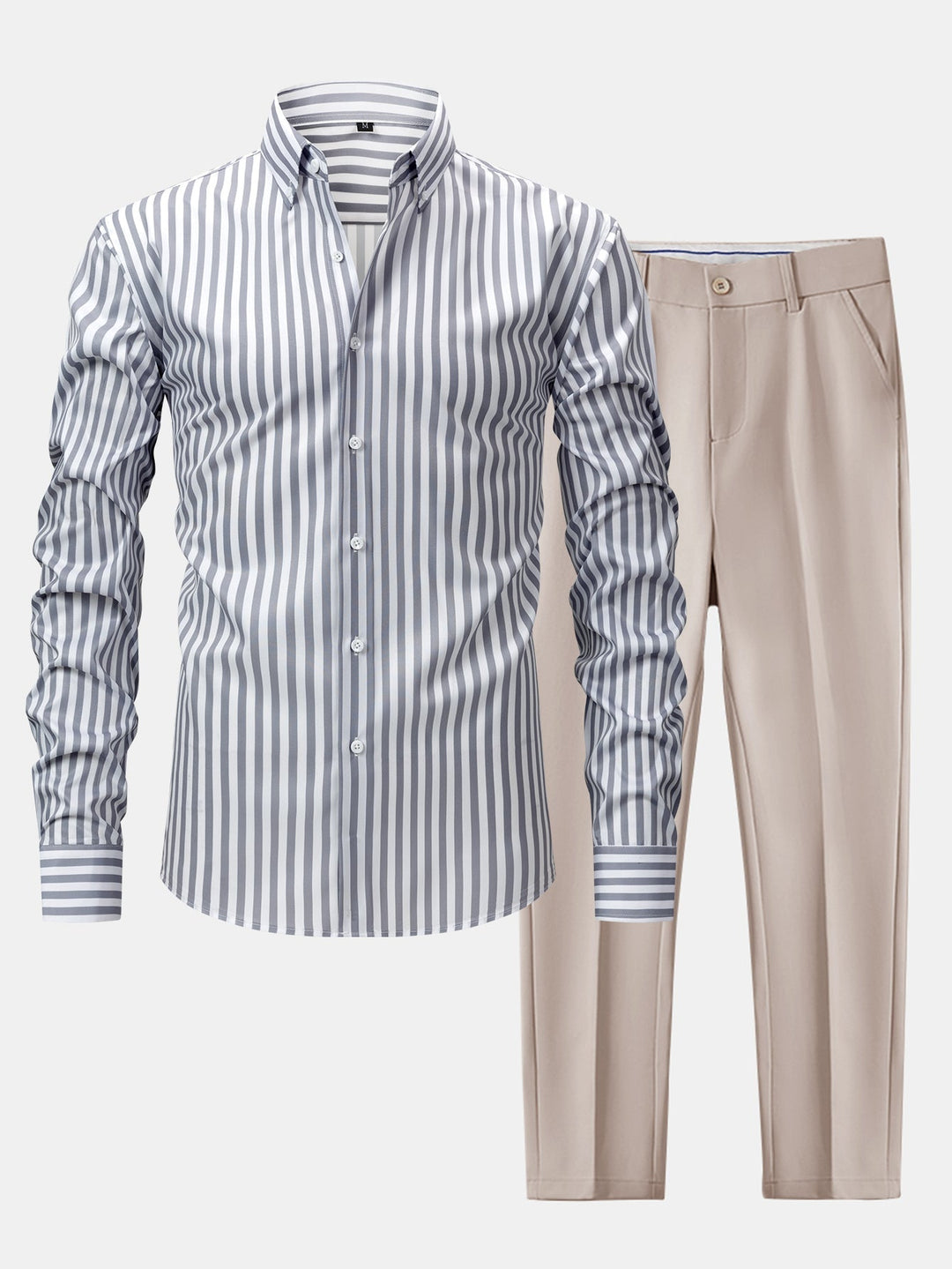 Long Sleeve Striped Shirt with Buttons & Slim Fit Tapered Pants
