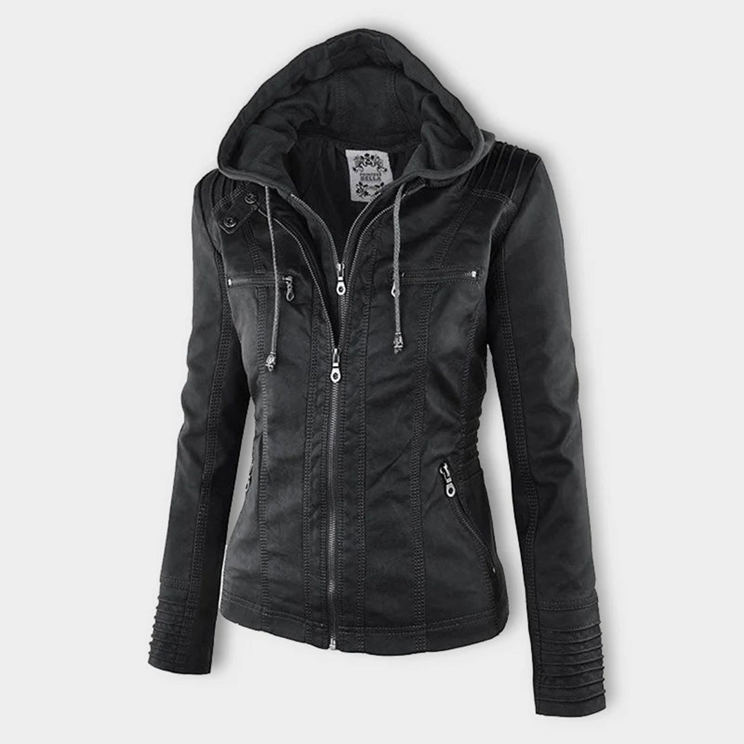 Sienna™ | Faux Leather Jacket with Hood