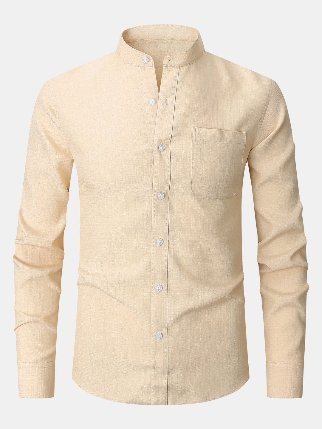 Textured Shirt with High Collar and Long Sleeves
