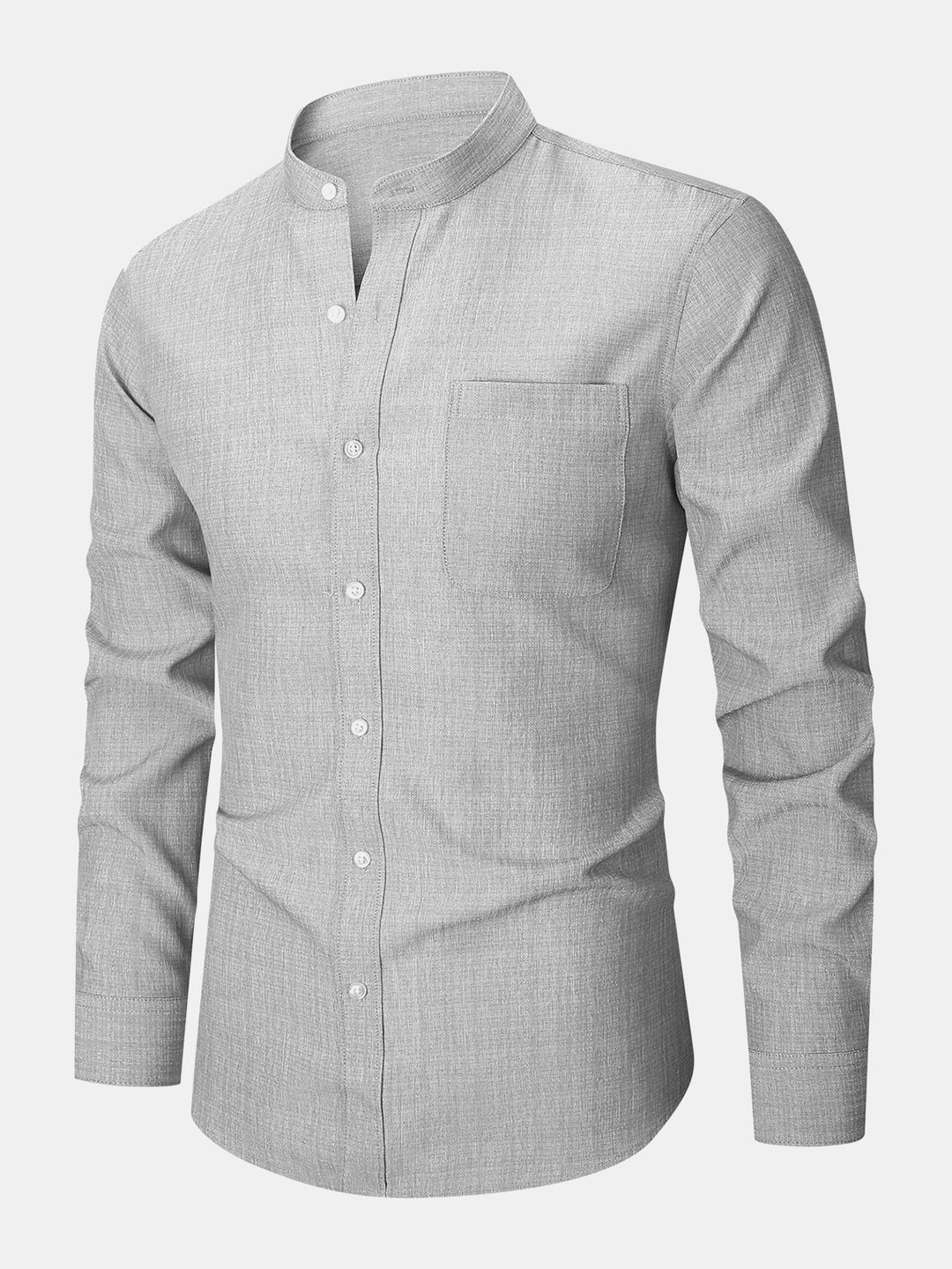 Textured Shirt with High Collar and Long Sleeves