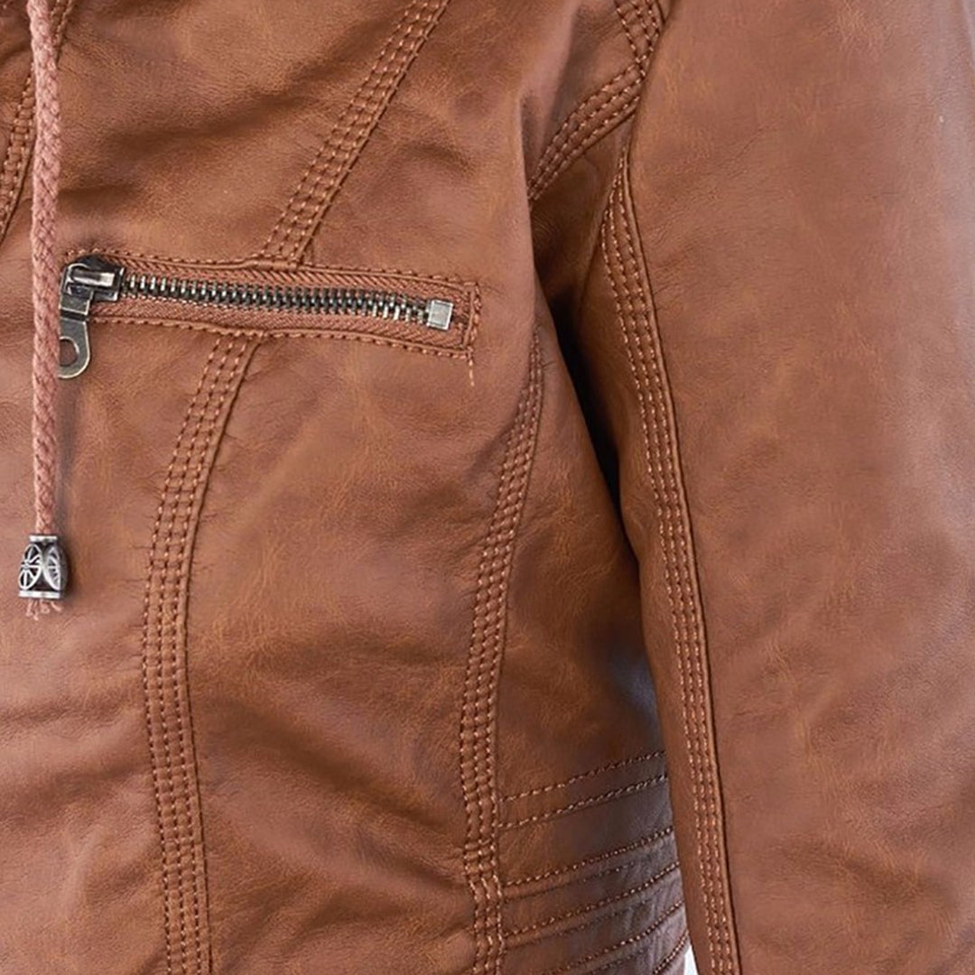 Sienna™ | Faux Leather Jacket with Hood