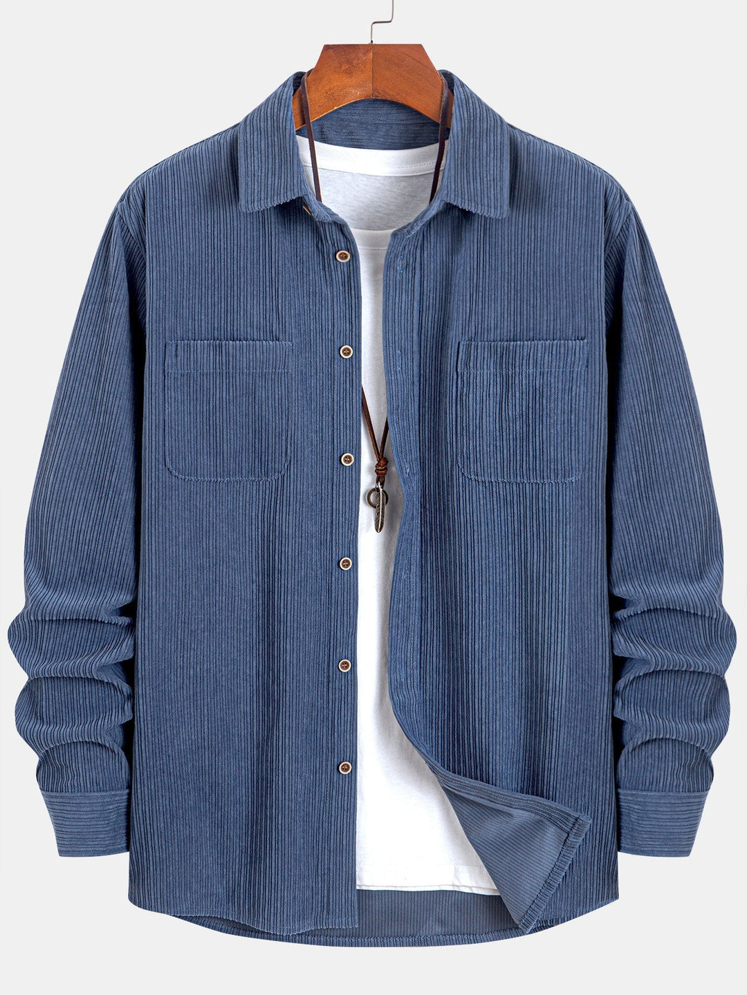 Long Sleeve Corduroy Shirt with Pocket and Buttons