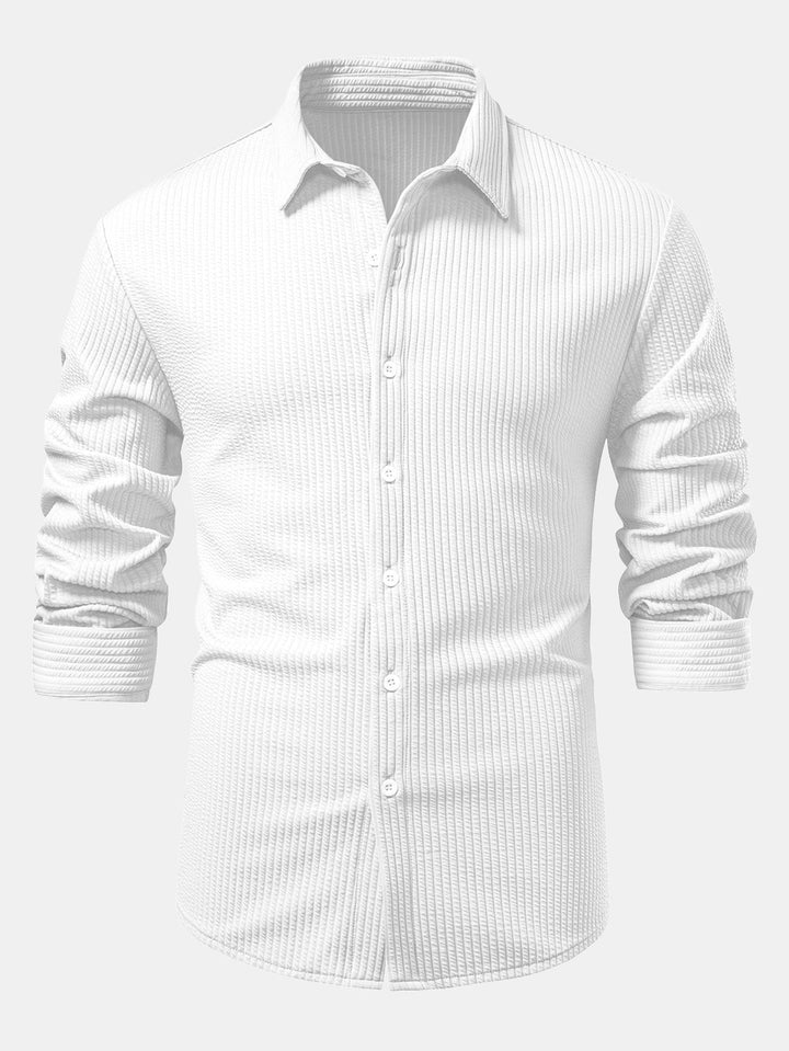 Ribbed Long Sleeve Muscle Fit Shirt with Buttons