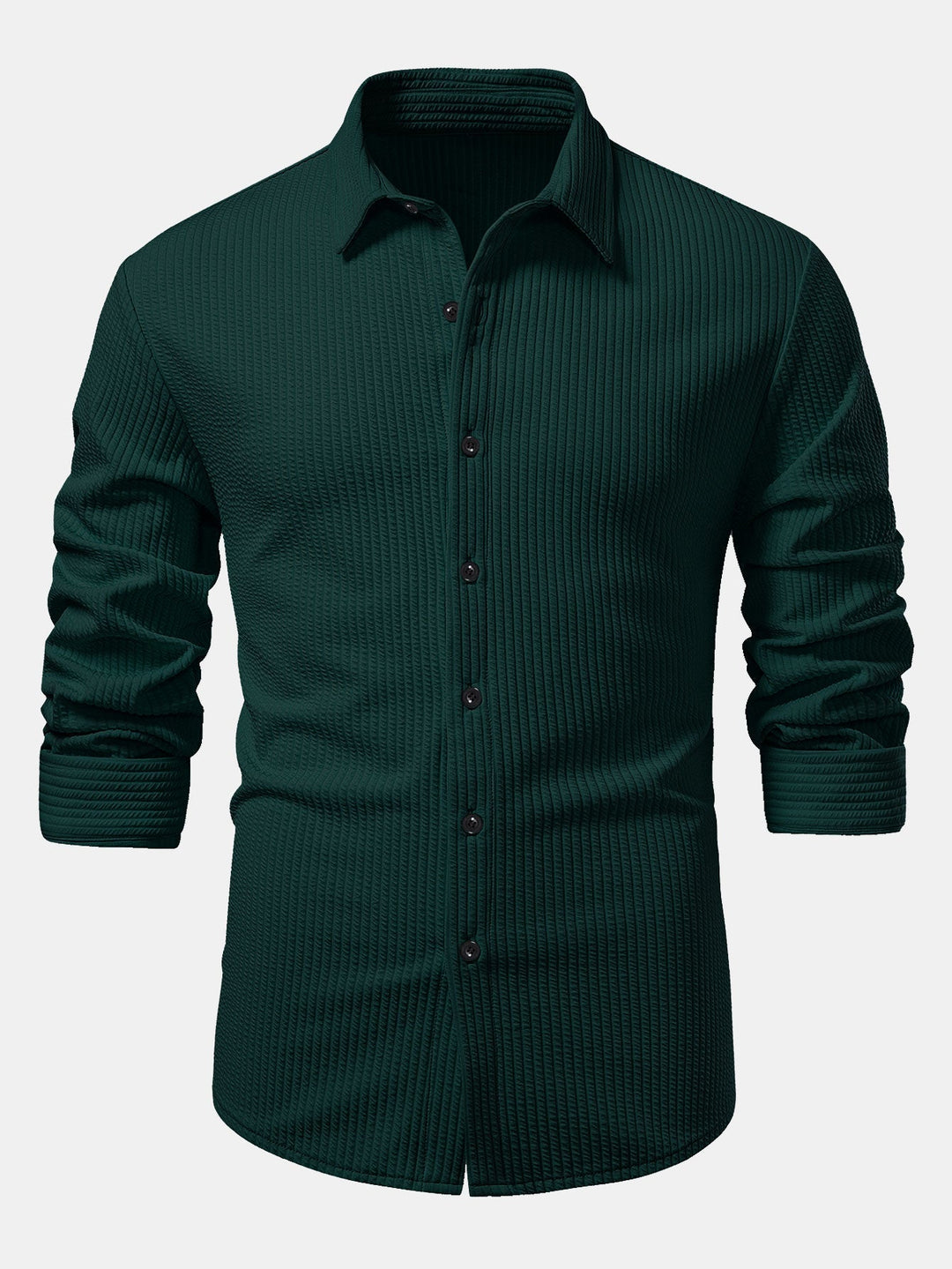 Ribbed Long Sleeve Muscle Fit Shirt, Buttoned & Ribbed Straight Leg Pants