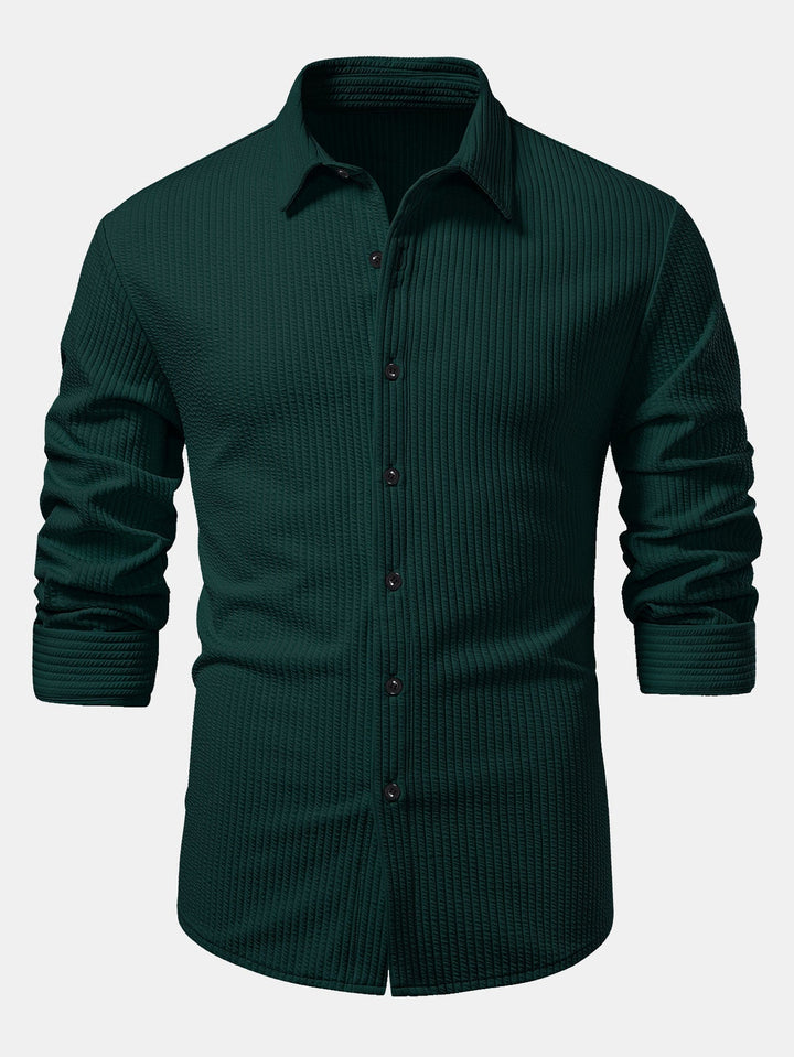 Ribbed Long Sleeve Muscle Fit Shirt, Buttoned & Ribbed Straight Leg Pants
