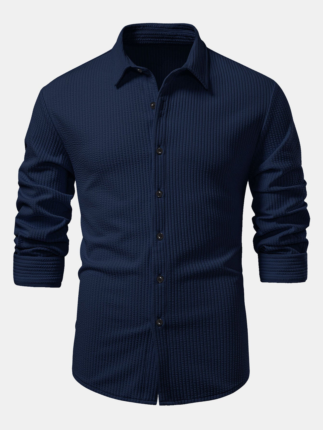 Ribbed Long Sleeve Muscle Fit Shirt, Buttoned & Ribbed Straight Leg Pants
