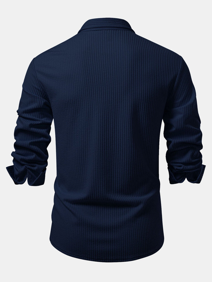 Ribbed Long Sleeve Muscle Fit Shirt with Buttons