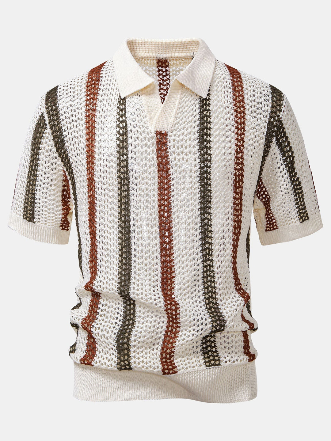 Striped Crochet Polo with V-Neck & Straight Leg Linen Pants