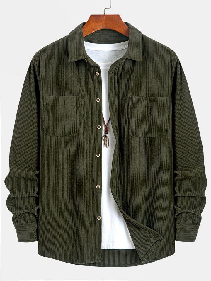 Long Sleeve Corduroy Shirt with Pocket and Buttons