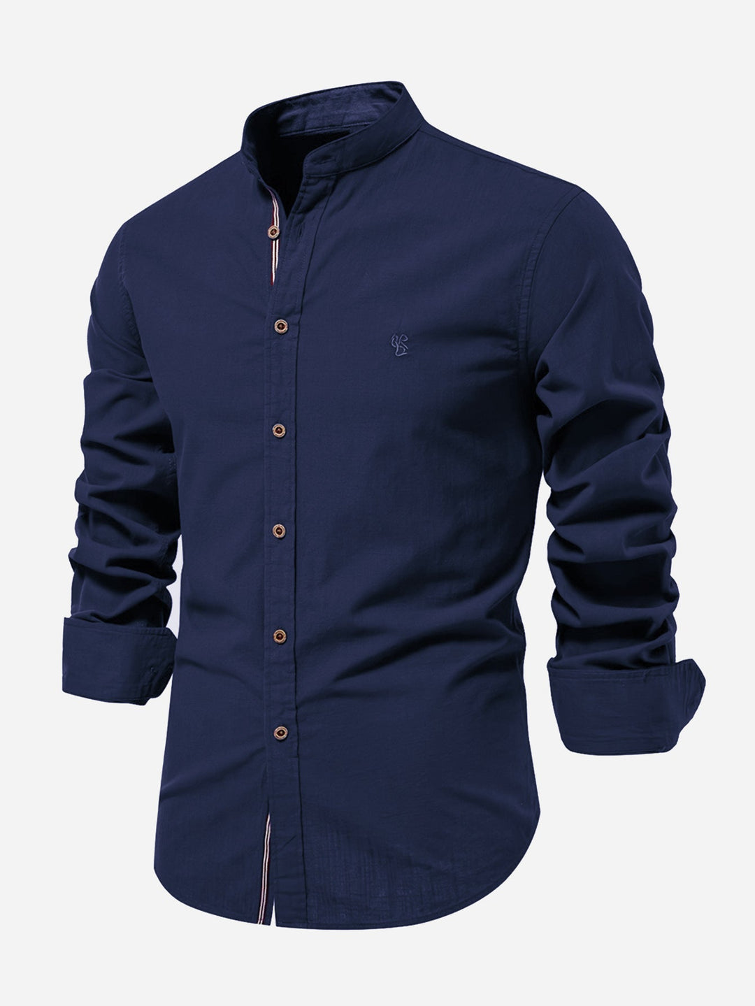 High Neck Linen Effect Long Sleeve Shirt