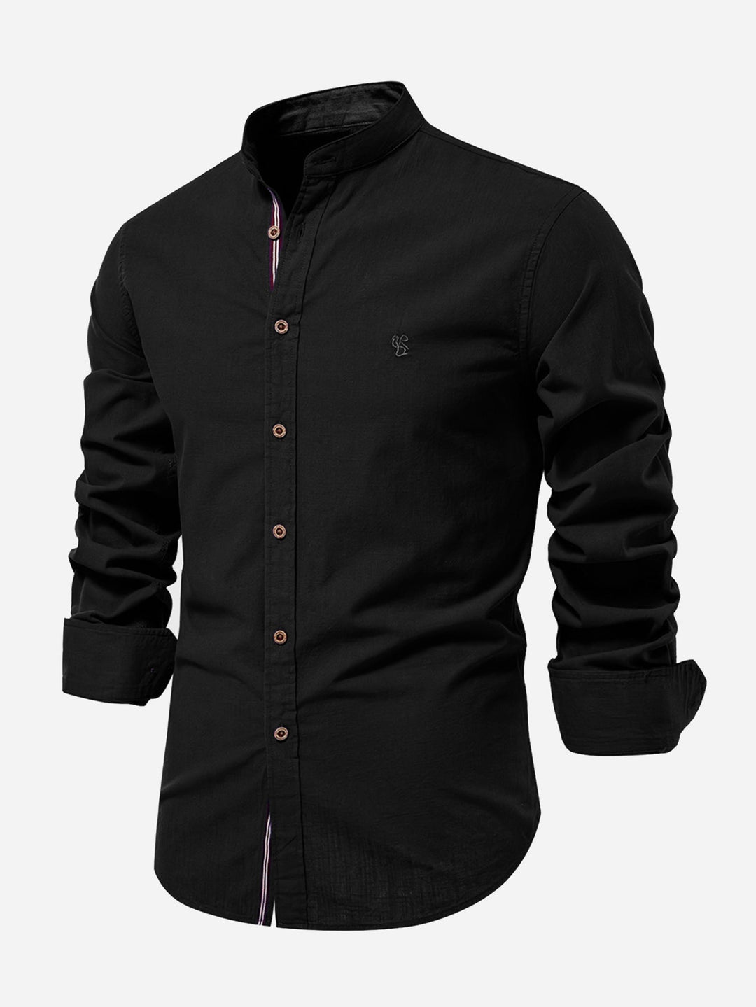High Neck Linen Effect Long Sleeve Shirt