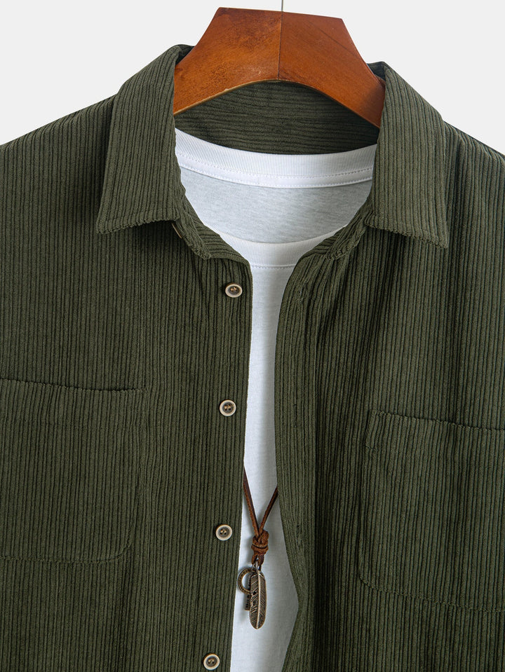 Long Sleeve Corduroy Shirt with Pocket and Buttons