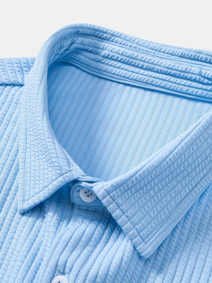 Ribbed Long Sleeve Muscle Fit Shirt with Buttons