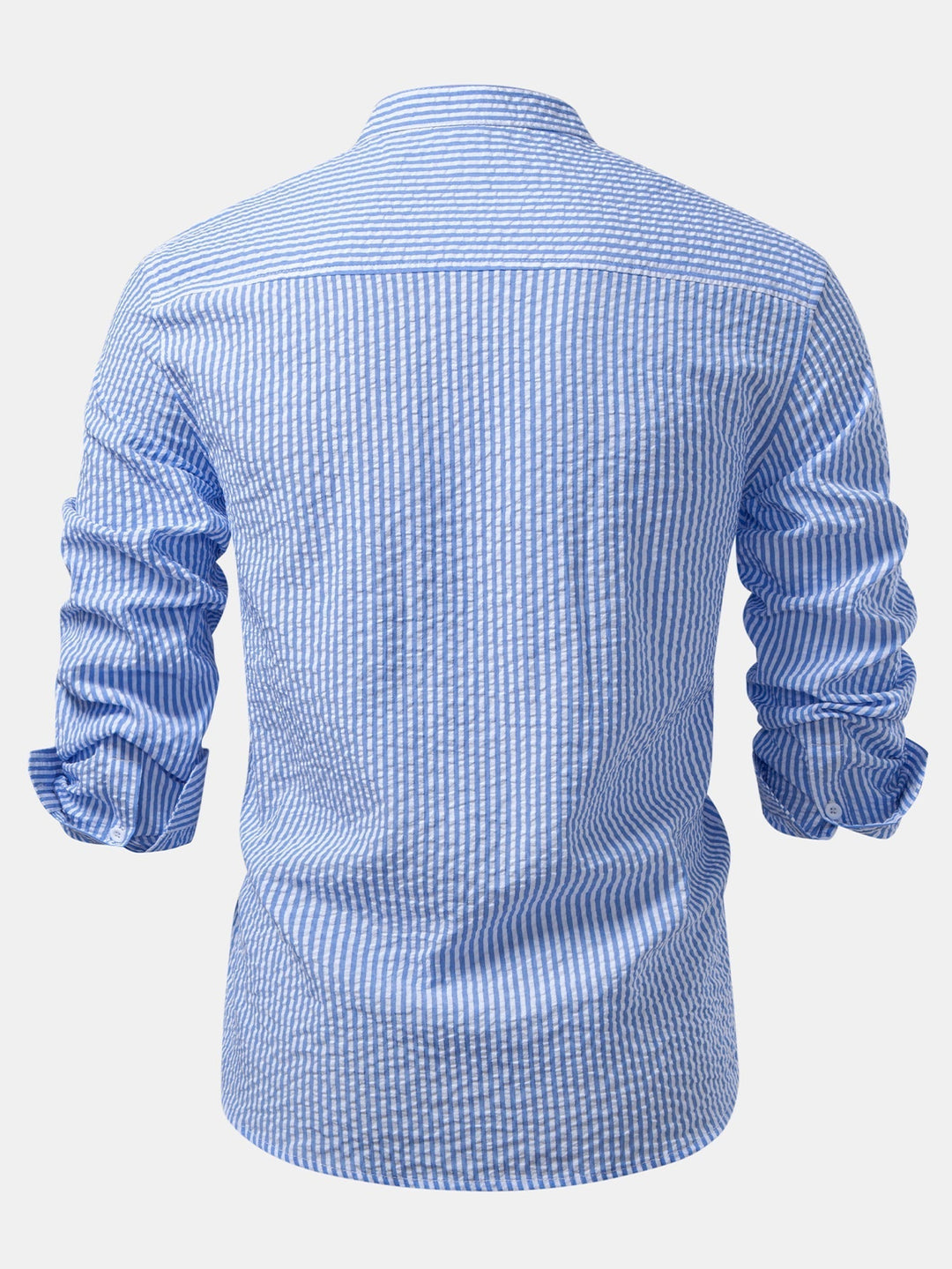 Striped Seersucker Shirt with Stand Collar