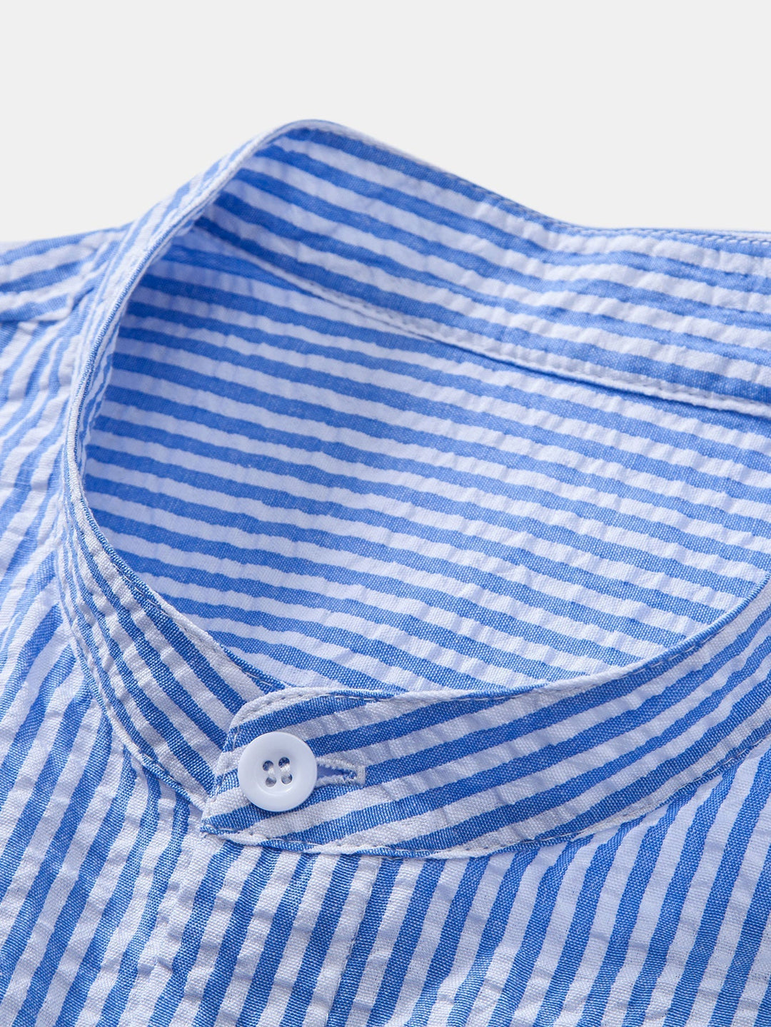 Striped Seersucker Shirt with Stand Collar
