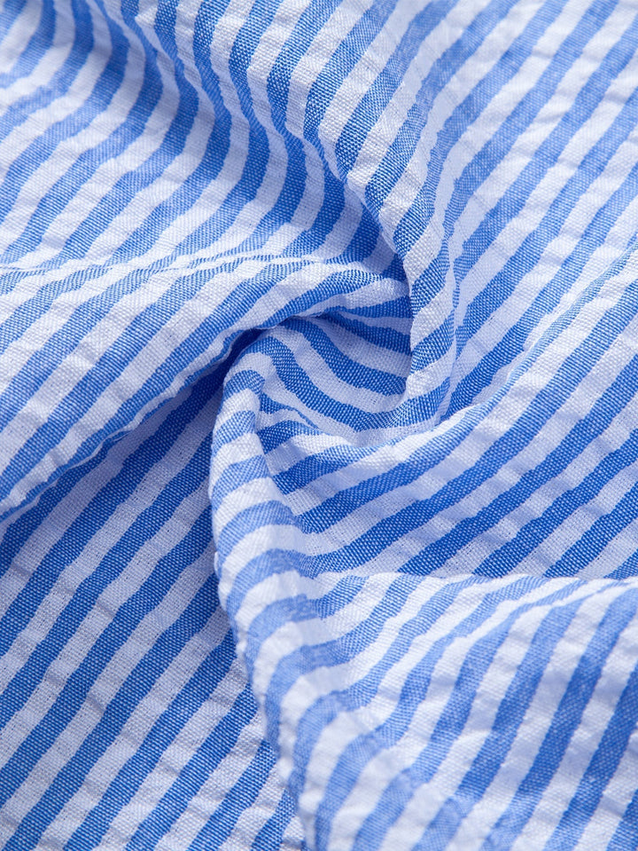 Striped Seersucker Shirt with Stand Collar