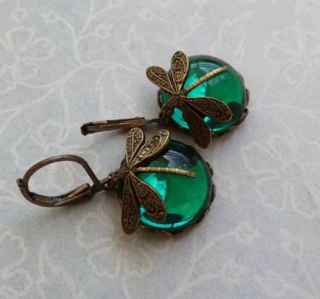 Vintage Dragonfly Earrings in Antique Gold
