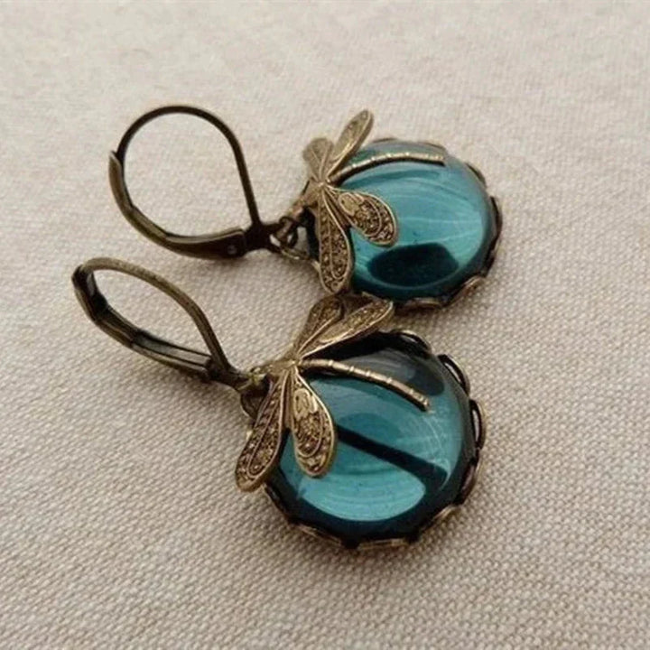 Vintage Dragonfly Earrings in Antique Gold