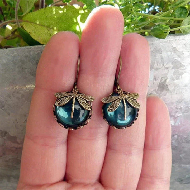 Vintage Dragonfly Earrings in Antique Gold