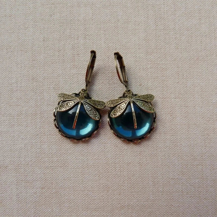 Vintage Dragonfly Earrings in Antique Gold