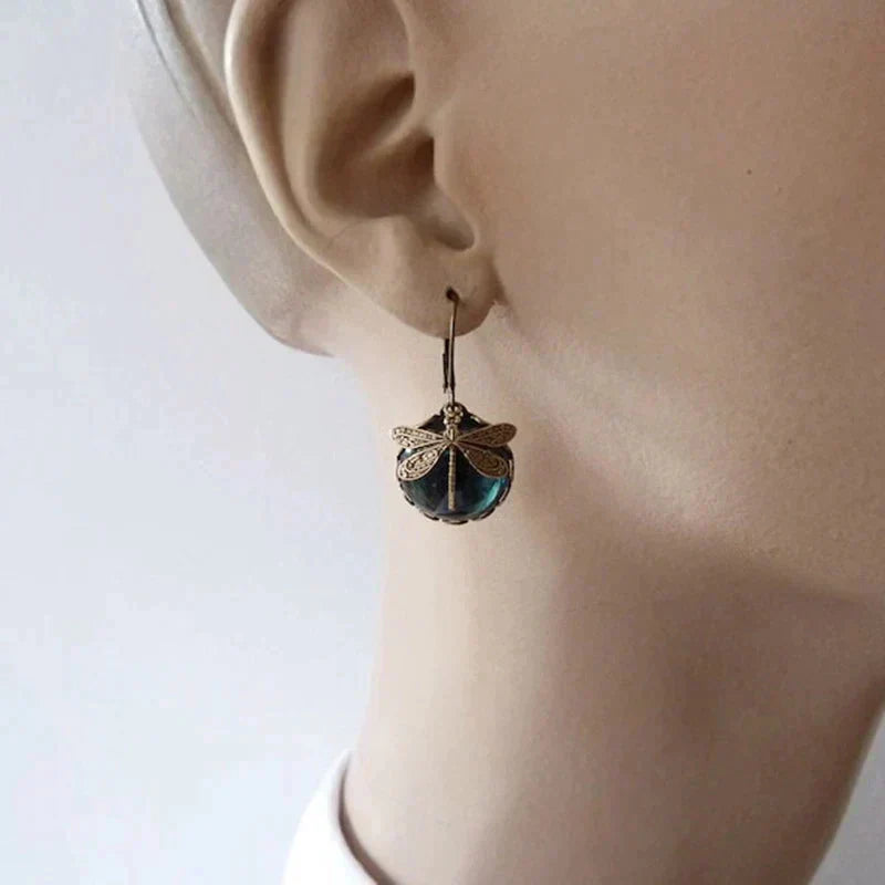 Vintage Dragonfly Earrings in Antique Gold