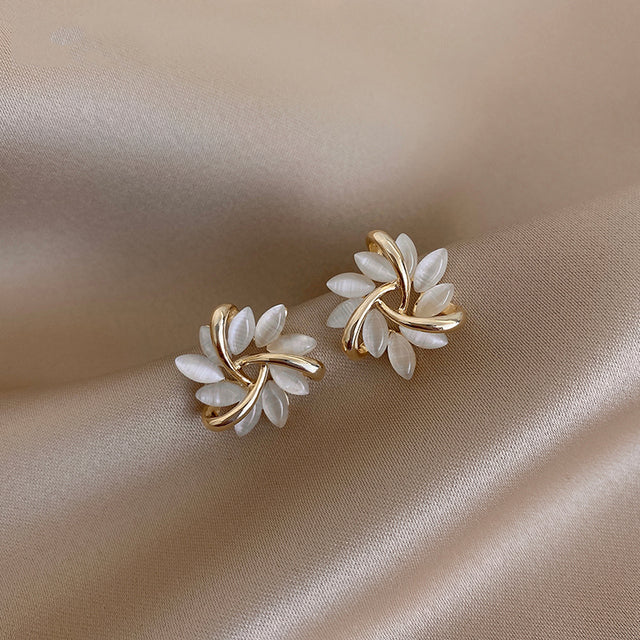 Opal Petal Gold Circle Earrings