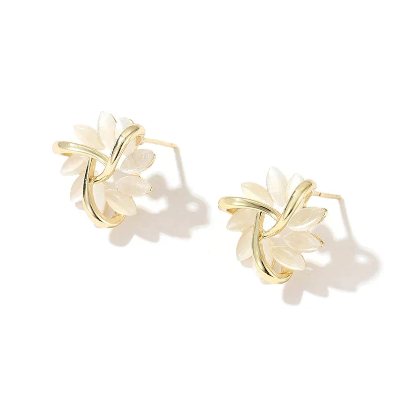 Opal Petal Gold Circle Earrings