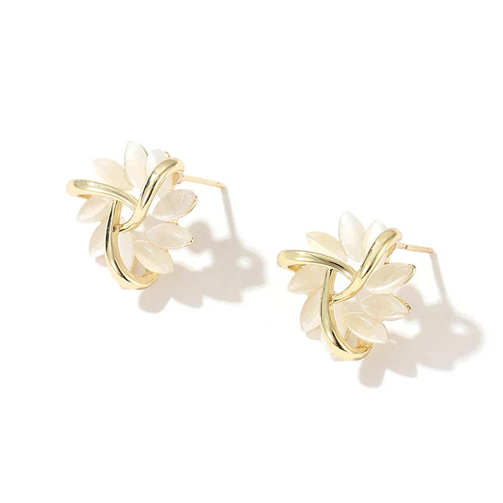 Opal Petal Gold Circle Earrings