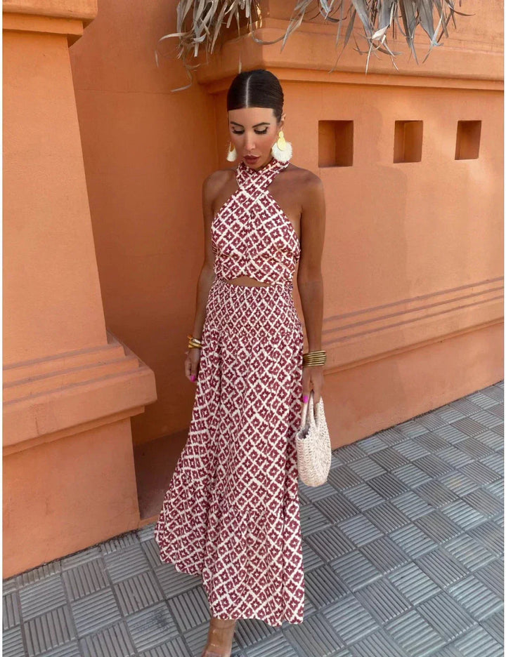 Mickay - Elegant Midi Dress with Ruffles and Off-Shoulder Design
