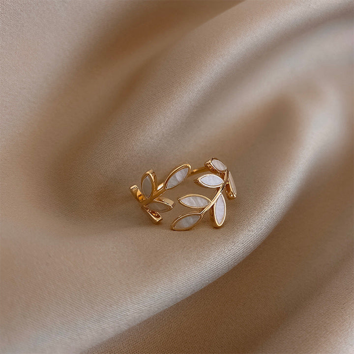 Gold Leaf Adjustable Ring with White Opal