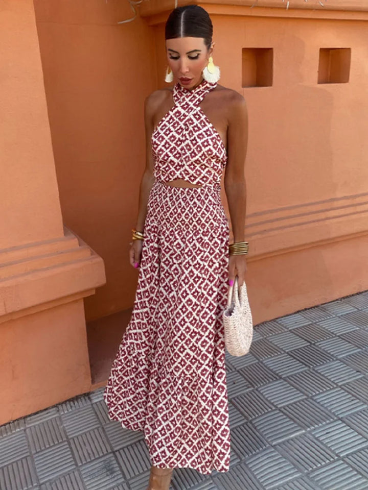 Mickay - Elegant Midi Dress with Ruffles and Off-Shoulder Design