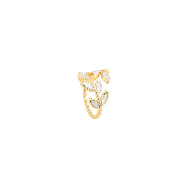 Gold Leaf Adjustable Ring with White Opal