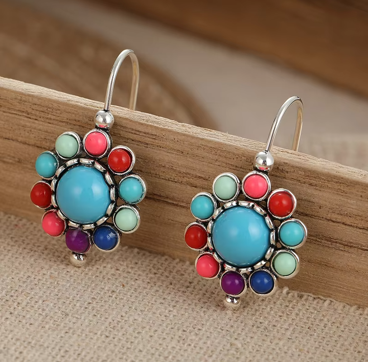 Turquoise Hoop Earrings in Multicolor