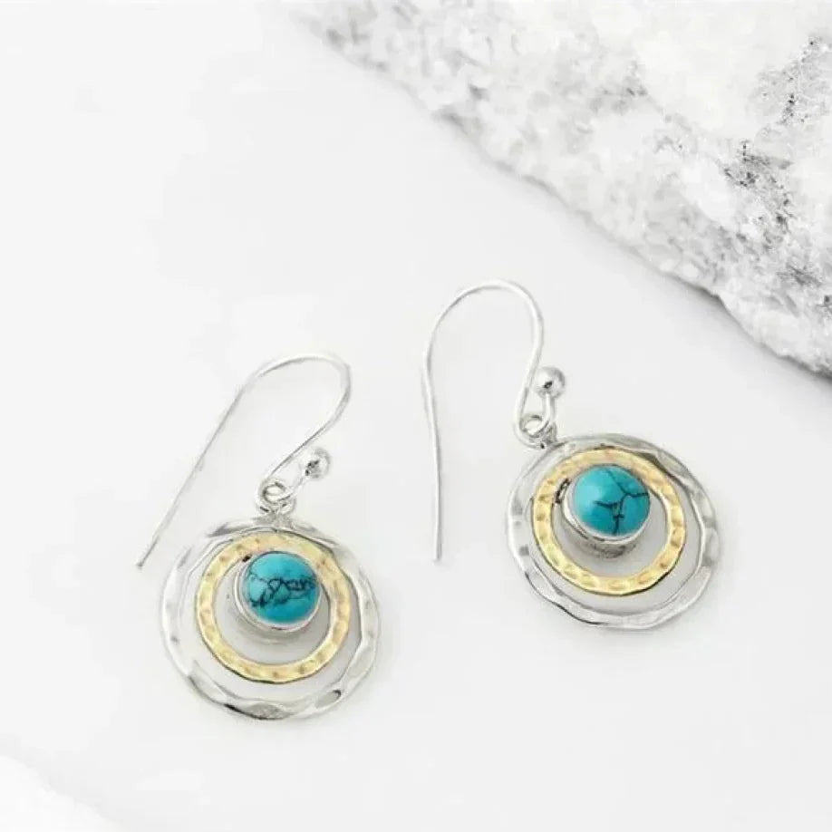 Turquoise & Gold Boho Saturn Earrings