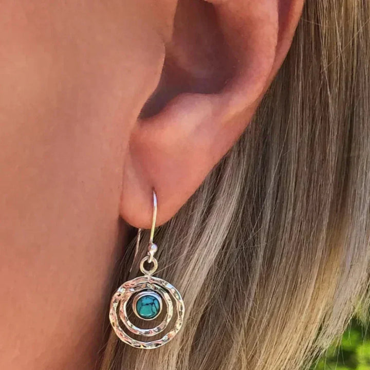 Turquoise & Gold Boho Saturn Earrings